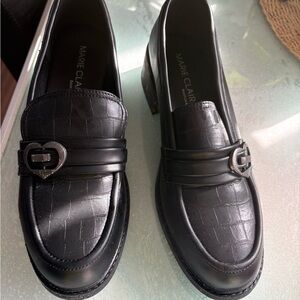 Black Croc-Embossed Leather Loafers